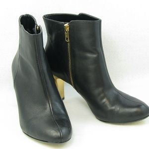 Anne Klein Black Leather Zipper Ankle Boots